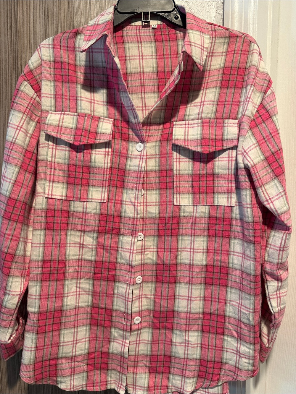 Pink Plaid Button-Up Shirt Jacket for Kids